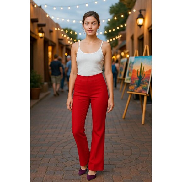 7th Avenue Design Studio Medium Red Pants Bold Chic Trousers Wide Leg Retro Chic - Picture 4 of 10